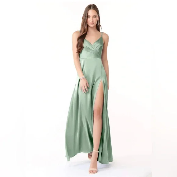 Azazie | Dresses | Bridesmaids Dress Azazie Dalilah Stretch Satin Dress  Color Agave Size A | Poshmark